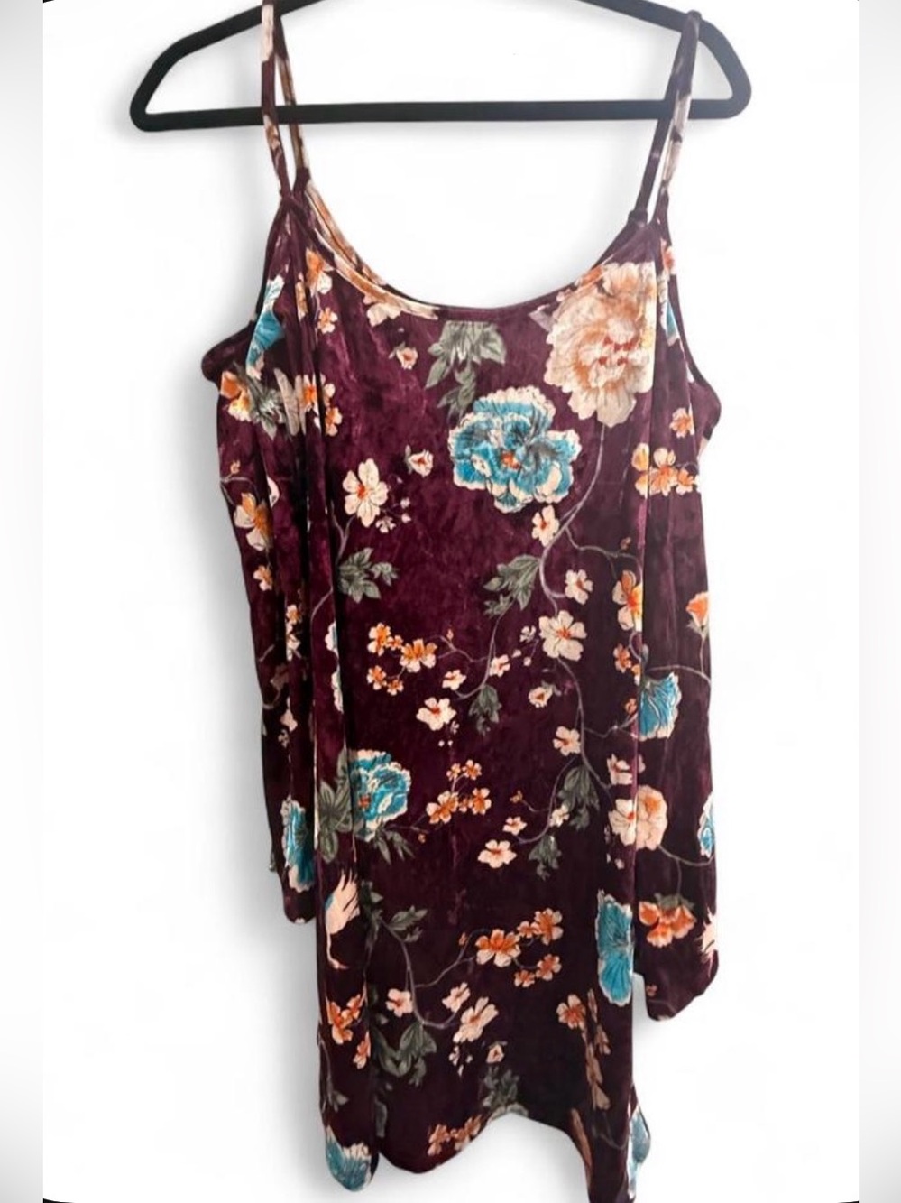 Floral Velvet Camisole Dress in Deep Burgundy